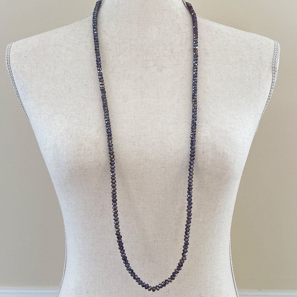 Long Sparkling Faceted Iridescent Purple Amethyst Glass Beads Necklace 40"